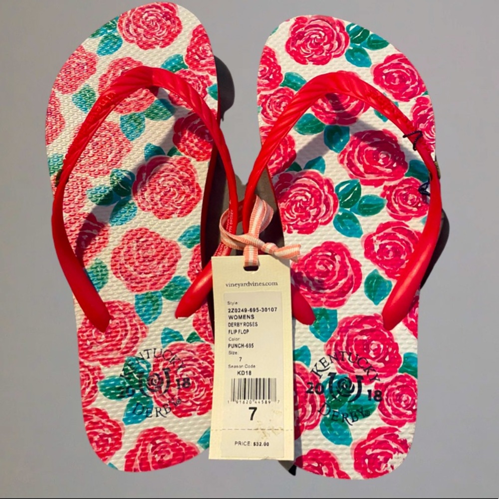 New Vineyard Vines 2018 Kentucky Derby Flip Flops! Size 7